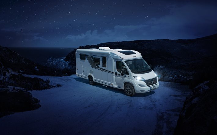Knaus Van TI 650 MEG Vansation, 4k, karavanlar, 2022 otob&#252;sler, gece manzaraları, kamp&#231;ılar, seyahat konseptleri, tekerlekli ev, Knaus