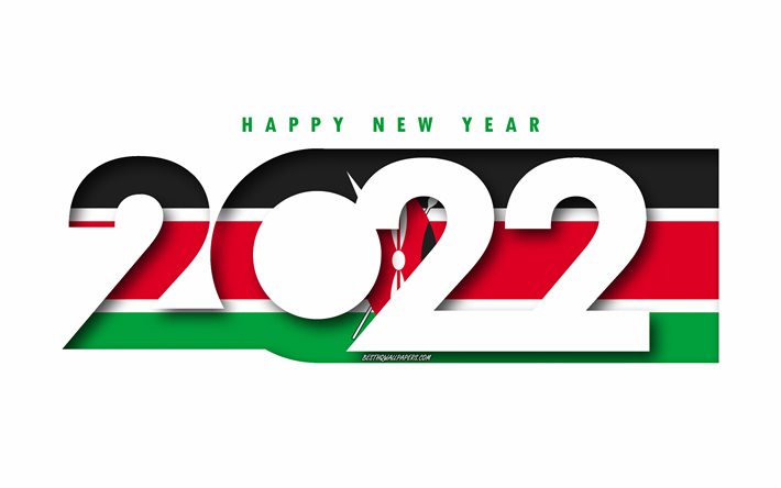 Bonne ann&#233;e 2022 Kenya, fond blanc, Kenya 2022, Kenya 2022 Nouvel An, 2022 concepts, Kenya, Drapeau du Kenya