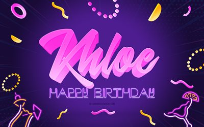 Happy Birthday Khloe, 4k, Purple Party Background, Khloe, creative art, Happy Khloe birthday, Khloe name, Khloe Birthday, Birthday Party Background