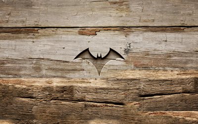 Logotipo de madeira da Batwoman, 4K, planos de fundo de madeira, super-her&#243;is, logotipo da Batwoman, criativo, escultura em madeira, Batwoman