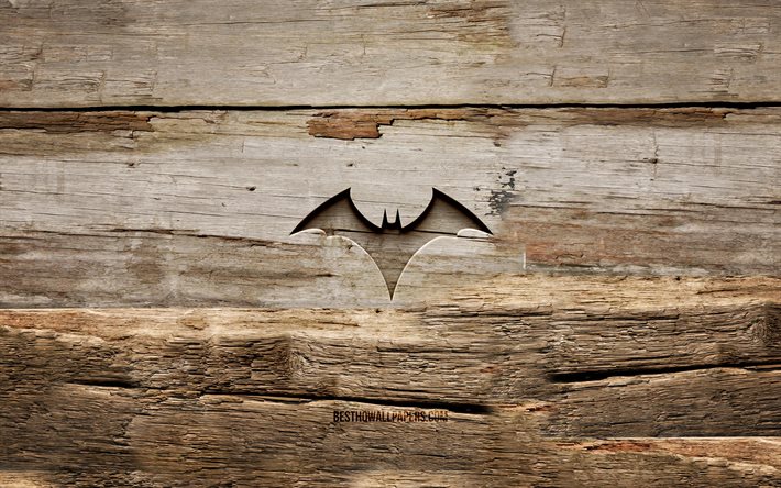 Batwoman logo in legno, 4K, sfondi in legno, supereroi, logo Batwoman, creativo, sculture in legno, Batwoman