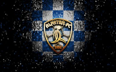 al-fateh sc, glitzer-logo, saudi professional league, blau-weiß karierter hintergrund, al fateh, fußball, saudischer fußballverein, al-fateh-logo, mosaikkunst, al-fateh fc