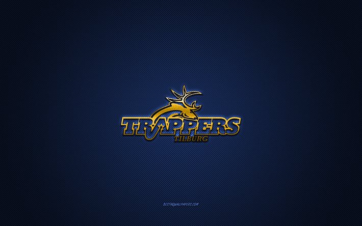 Tilburg Trappers, holl&#228;ndsk hockeyklubb, bl&#229; logotyp, bl&#229; kolfiberbakgrund, BeNe League, hockey, Tilburg, Nederl&#228;nderna, Tilburg Trappers logotyp