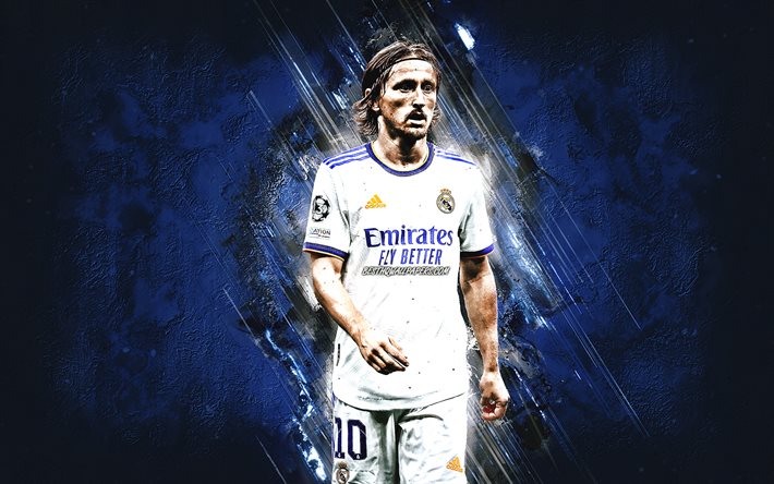 Luka Modric, Real Madrid, footballeur croate, milieu de terrain, fond de pierre bleue, La Liga, Espagne, Ligue des Champions, football