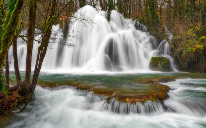 Cascade des Tufs, bela cachoeira, outono, floresta, cachoeiras na Fran&#231;a, cachoeiras, Jura, Fran&#231;a