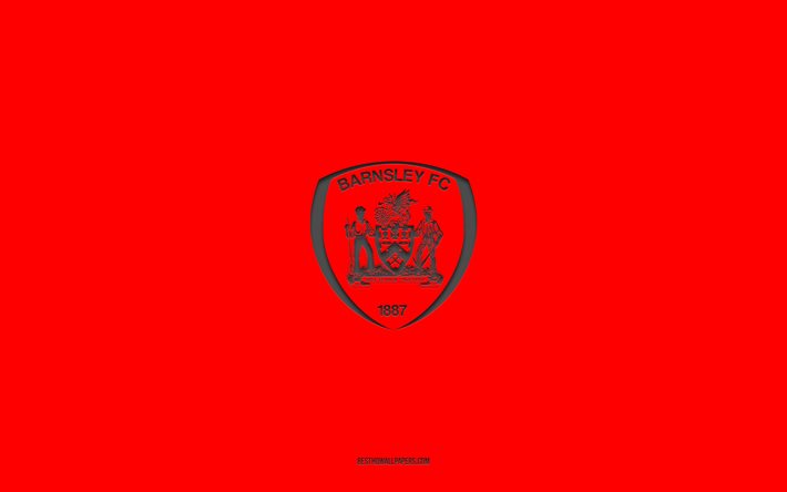 Barnsley FC, r&#246;d bakgrund, engelska fotbollslaget, Barnsley FC emblem, EFL Championship, Barnsley, England, fotboll, Barnsley FC logotyp