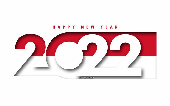 Hyv&#228;&#228; uutta vuotta 2022 Monaco, valkoinen tausta, Monaco 2022, Monaco 2022 uusivuosi, 2022 konseptit, Monaco, Monacon lippu