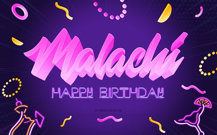 alles gute zum geburtstag malachi, 4k, lila party hintergrund, malachi, kreative kunst, malachi name, malachi geburtstag, geburtstagsparty hintergrund