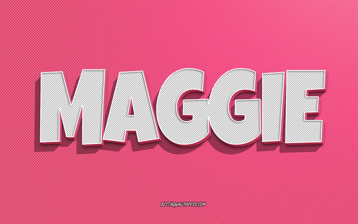 Maggie, pink lines background, wallpapers with names, Maggie name, female names, Maggie greeting card, line art, picture with Maggie name