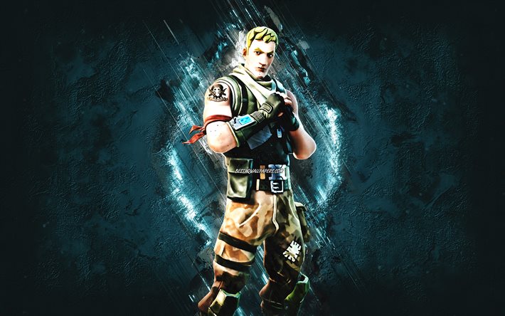 Fortnite Jonesy La prima pelle, Fortnite, personaggi principali, sfondo di pietra blu, Jonesy La prima, Skin di Fortnite, Jonesy La prima pelle, Jonesy La prima Fortnite, Personaggi di Fortnite