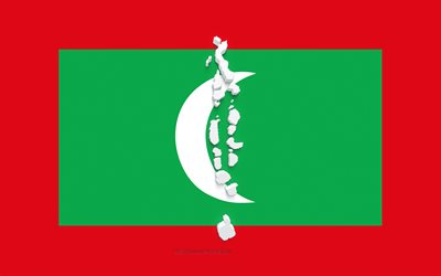 Maldives map silhouette, Flag of Maldives, silhouette on the flag, Maldives, 3d Maldives map silhouette, Maldives flag, Maldives 3d map