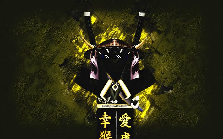 Ninja, Roblox, sfondo di pietra gialla, personaggi Roblox, Ninja Roblox, arte grunge, personaggio Ninja