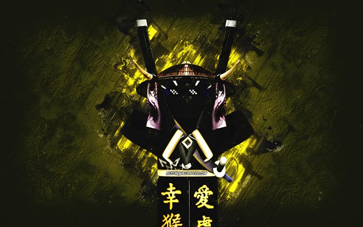 Ninja, Roblox, yellow stone background, Roblox characters, Ninja Roblox, grunge art, Ninja character