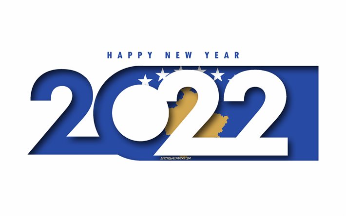 Happy New Year 2022 Kosovo, white background, Kosovo 2022, Kosovo 2022 New Year, 2022 concepts, Kosovo, Flag of Kosovo