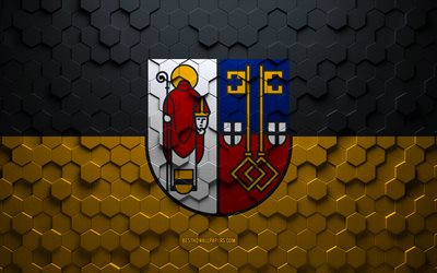 Bandiera di Krefeld, arte a nido d&#39;ape, bandiera di esagoni di Krefeld, Krefeld, arte di esagoni 3d, bandiera di Krefeld