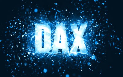 誕生日おめでとう, 4k, 青いネオンライト, ダックス名, creative クリエイティブ, ダックスの誕生日, 人気のあるアメリカ人男性の名前, ダックスの名前の写真, DAX