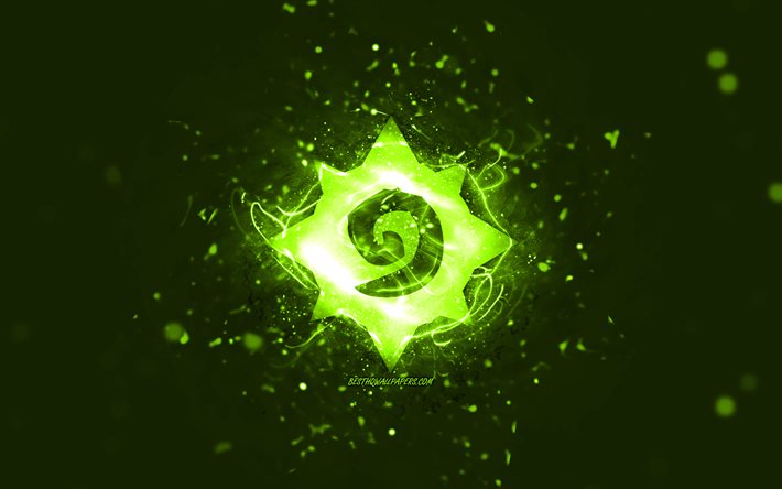 Hearthstone kire&#231; logosu, 4k, limon neon ışıkları, yaratıcı, kire&#231; soyut arka plan, Hearthstone logosu, online oyunlar, Hearthstone