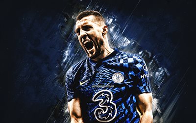 Mateo Kovacic, Chelsea FC, Croatian footballer, midfielder, portrait, blue stone background, Premier League, England, football