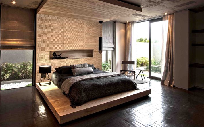 design d&#39;interni elegante, camera da letto, interni moderni, stile loft in camera da letto, idea per una camera da letto, stile loft