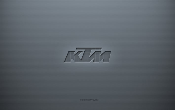 KTMロゴ, 灰色の創造的な背景, KTMエンブレム, 灰色の紙の質感, KTM, 灰色の背景, KTM3dロゴ