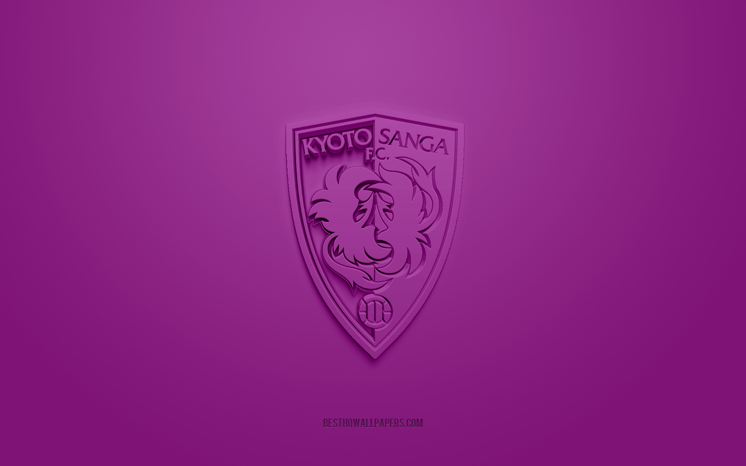 Download wallpapers Kyoto Sanga FC, creative 3D logo, purple background, J2  League, 3d emblem, Japan Football Club, Kyoto, Japan, 3d art, football,  Kyoto Sanga FC 3d logo for desktop with resolution 2560x1600.