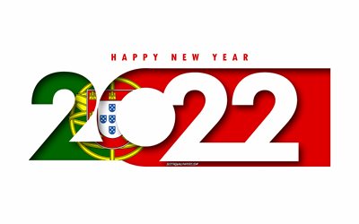 Happy New Year 2022 Portugal, white background, Portugal 2022, Portugal 2022 New Year, 2022 concepts, Portugal, Flag of Portugal