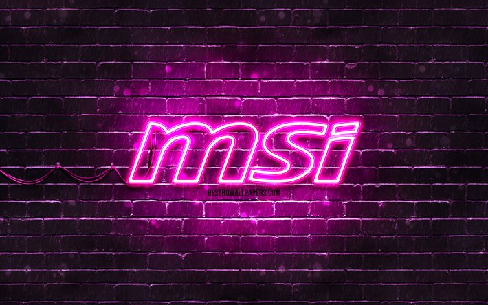 Download wallpapers MSI purple logo, 4k, purple brickwall, MSI logo