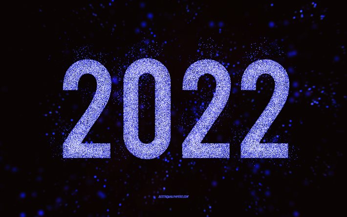 Felice Anno Nuovo 2022, arte glitter blu, Capodanno 2022, sfondo glitter blu 2022, concetti 2022, sfondo nero, biglietto di auguri 2022