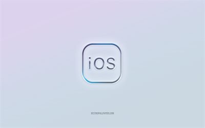 iOS-logo, leikattu 3d-teksti, valkoinen tausta, iOS 3d -logo, Instagram-tunnus, iOS, kohokuvioitu logo, iOS 3d -tunnus