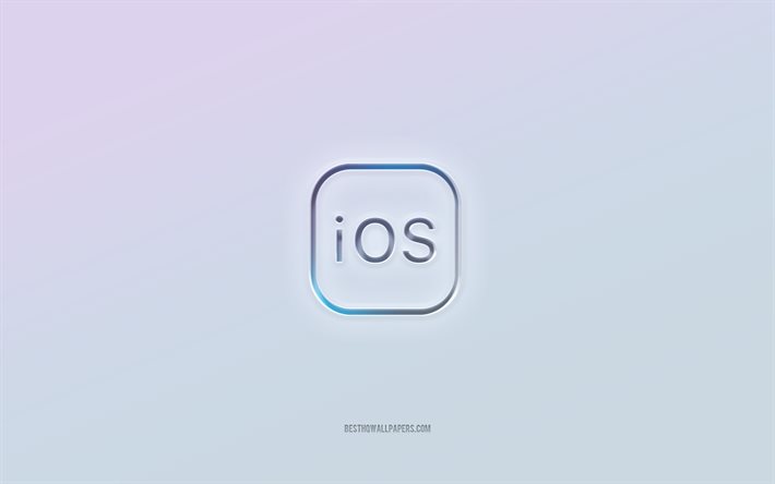 iOS-logotyp, utskuren 3d-text, vit bakgrund, iOS 3d-logotyp, Instagram-emblem, iOS, pr&#228;glad logotyp, iOS 3d-emblem