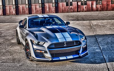 2022, Ford Mustang Shelby GT500, 4k, front view, exterior, silver sports car, new silver Mustang Shelby GT500, American sports cars, Ford