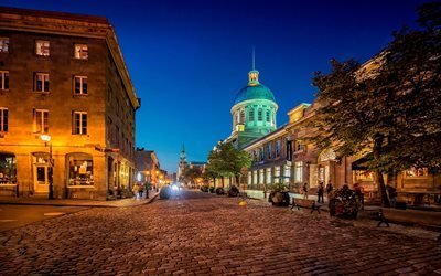 Quebec, 4k, notte, strada, Canada