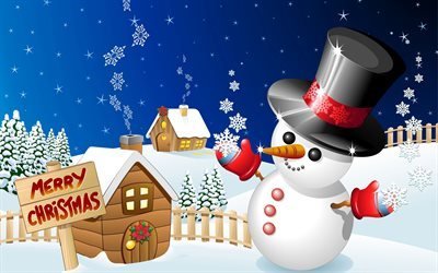 Merry Christmas, snowman, winter, Christmas, New Year