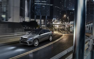 Mercedes GLE63 Coupe, 2017, gris Mercedes, la noche, las luces de la noche, GLE43C4 AMG Coupe