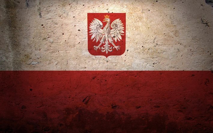Polonya bayrak, 4k, grunge, bayraklar, Polonya bayrağı