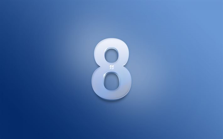 windows 8, 4k, logotipo, fondo azul