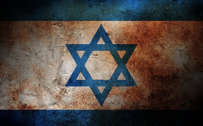 العلم الإسرائيلي, 4k, الجرونج, علم إسرائيل, رموز إسرائيل