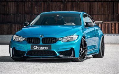 BMW M4, F82, supercars, G-Power, tuning, azul bmw
