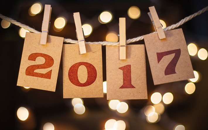 Felice Anno Nuovo, 2017, Natale, Sfondo, corda, mollette, Nuovo Anno