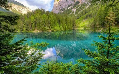 mountain lake, forest, beautiful nature, mountains, Italy, Alps