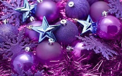 New Year, Christmas, purple Christmas balls, Christmas decoration