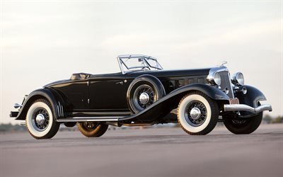 1933, Chrysler Imperial, black convertible, vintage cars, retro cars, black Imperial, american cars, Chrysler