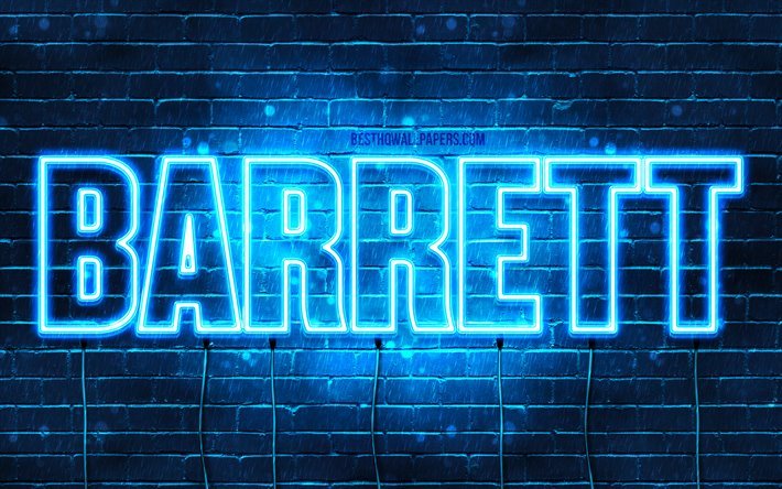 Barrett, 4k, wallpapers with names, horizontal text, Barrett name, blue neon lights, picture with Barrett name