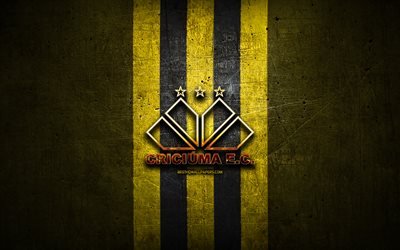 Criciuma FC, de oro logotipo, Serie B, de metal amarillo de fondo, f&#250;tbol, Criciuma EC, brasile&#241;a de f&#250;tbol del club, Criciuma logotipo, Brasil