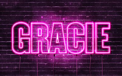 Gracie, 4k, adları Gracie adı ile, Bayan isimleri, Gracie adı, mor neon ışıkları, yatay metin, resim ile duvar kağıtları