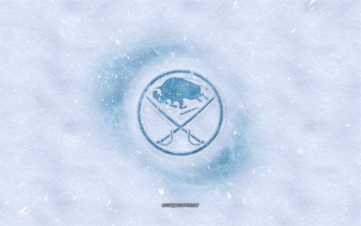 Buffalo Sabers logo, American hockey club, winter concepts, NHL, Buffalo Sabers ice logo, snow texture, Buffalo, New York, USA, snow background, Buffalo Sabers, hockey