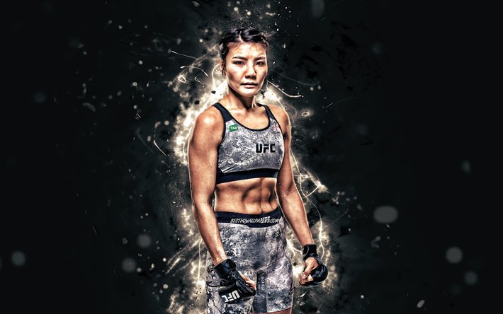 Ji Yeon Kim, 4k, valkoinen neon valot, Etel&#228;-Korean h&#228;vitt&#228;j&#228;t, MMA, UFC, naisten taistelijoita, Mixed martial arts, Ji Yeon Kim 4K, UFC taistelijoita, MMA taistelijoita