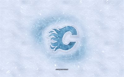 Calgary Flames logo, Canadian hockey club, winter concepts, NHL, Calgary Flames ice logo, snow texture, Calgary, Alberta, Canada, USA, snow background, Calgary Flames, hockey