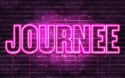 Journee, 4k, wallpapers with names, female names, Journee name, purple neon lights, horizontal text, picture with Journee name