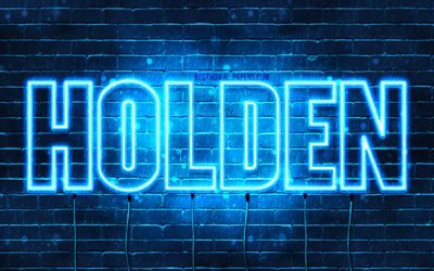 Holden, 4k, les papiers peints avec les noms, le texte horizontal, Holden nom, bleu néon, une photo avec le nom de Holden